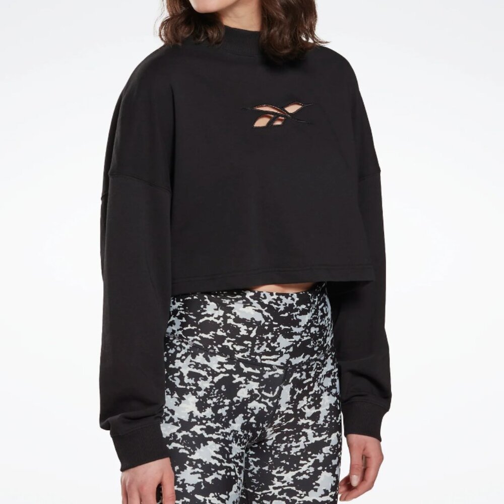 Reebok Black Logo Cutout Cropped Sweater